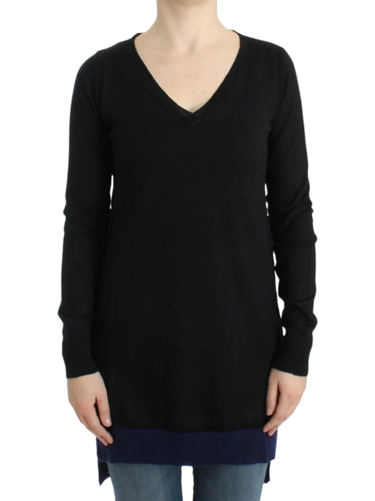 Black V-neck lightweight sweater