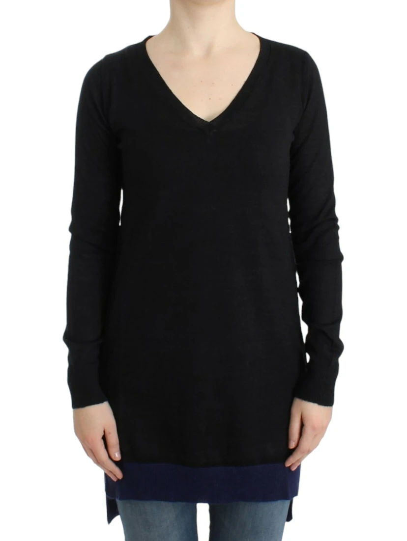 Black V-neck lightweight sweater