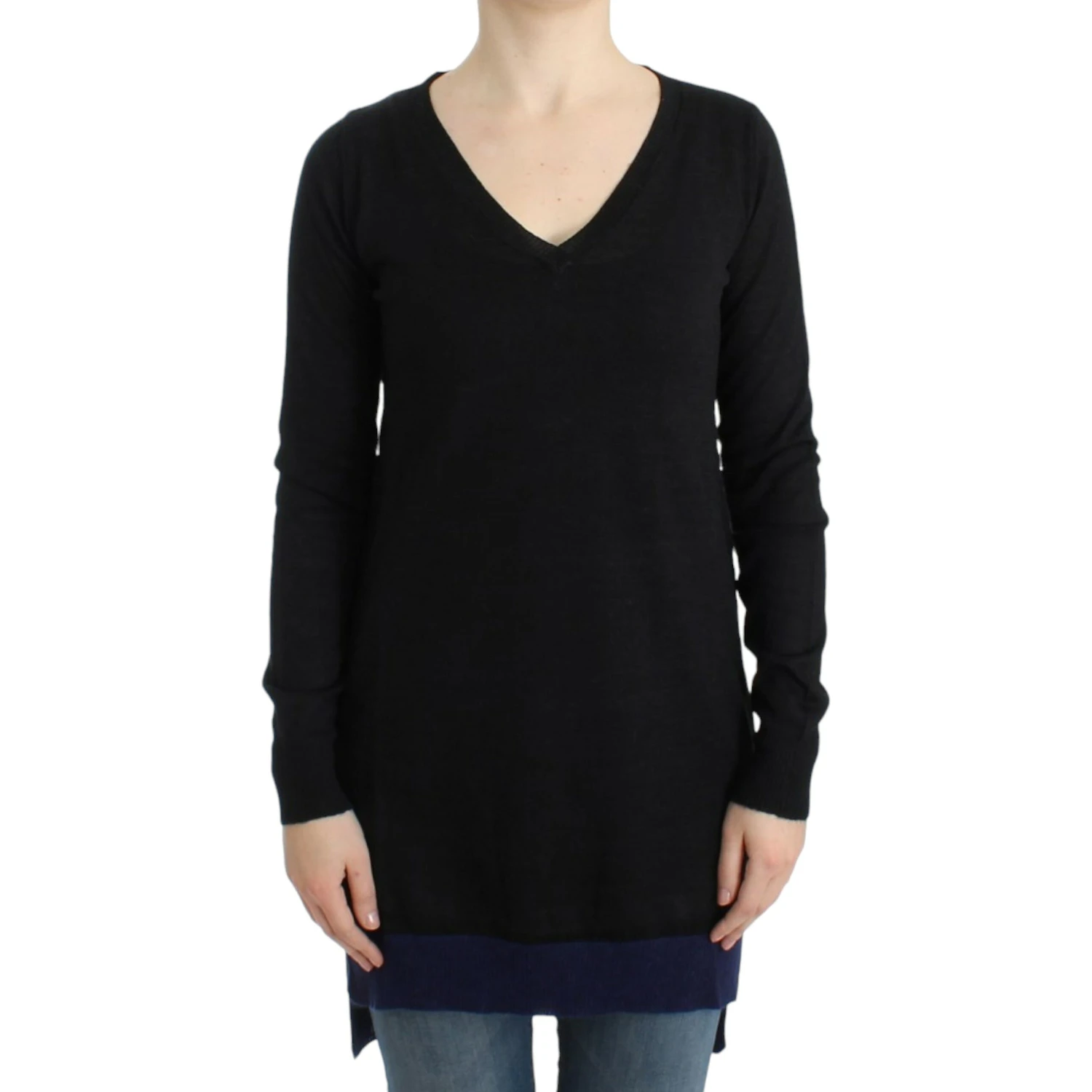 Black V-neck lightweight sweater