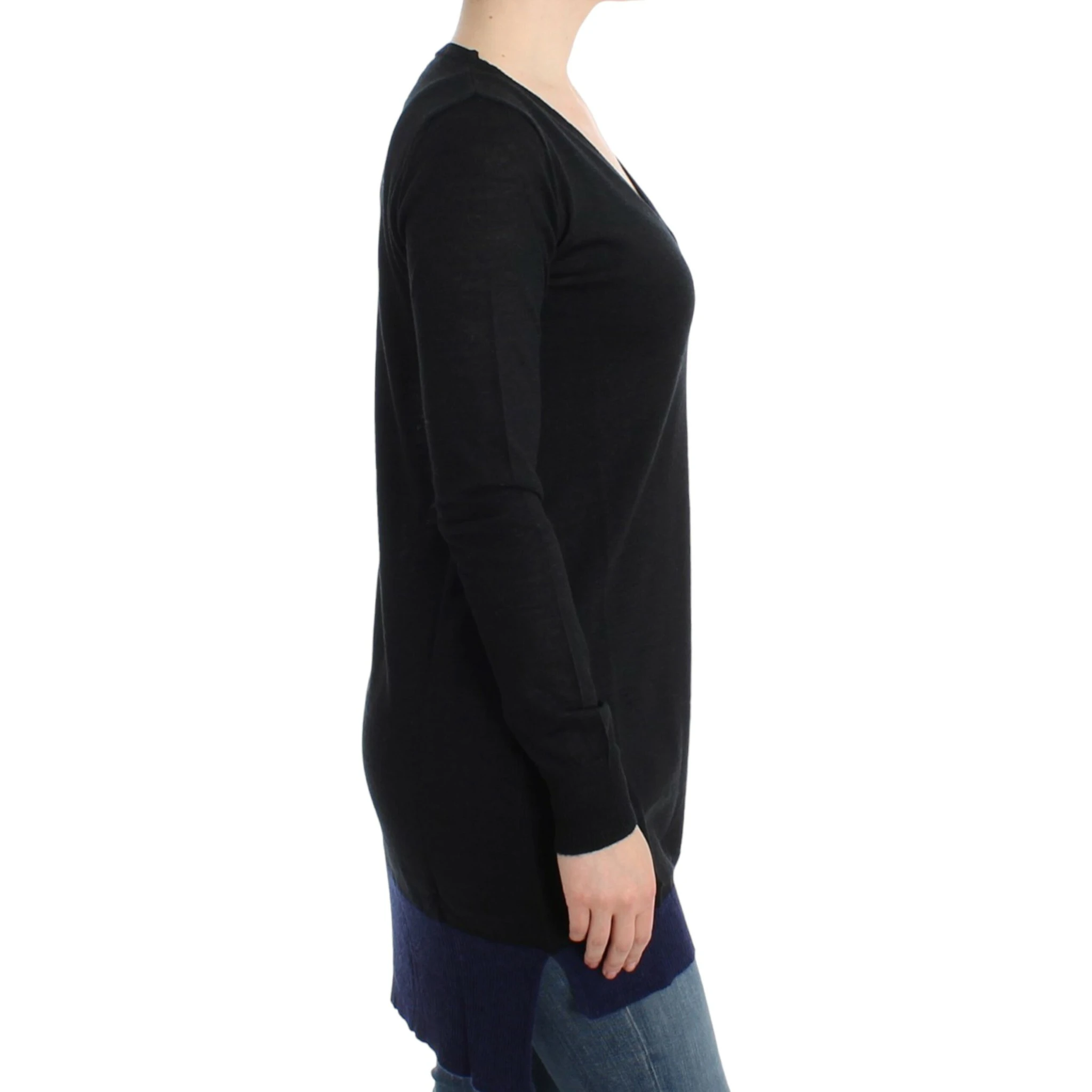 Black V-neck lightweight sweater
