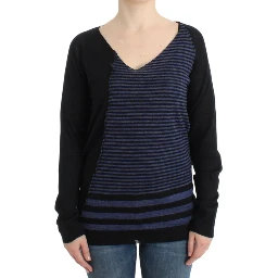Striped V-neck Women's Sweater In Black