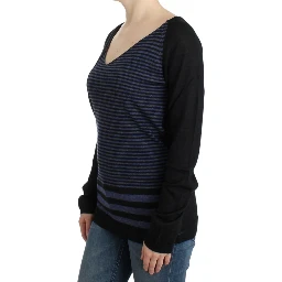 Striped V-neck Women's Sweater In Black