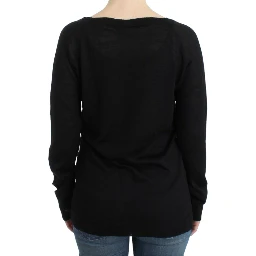 Striped V-neck Women's Sweater In Black