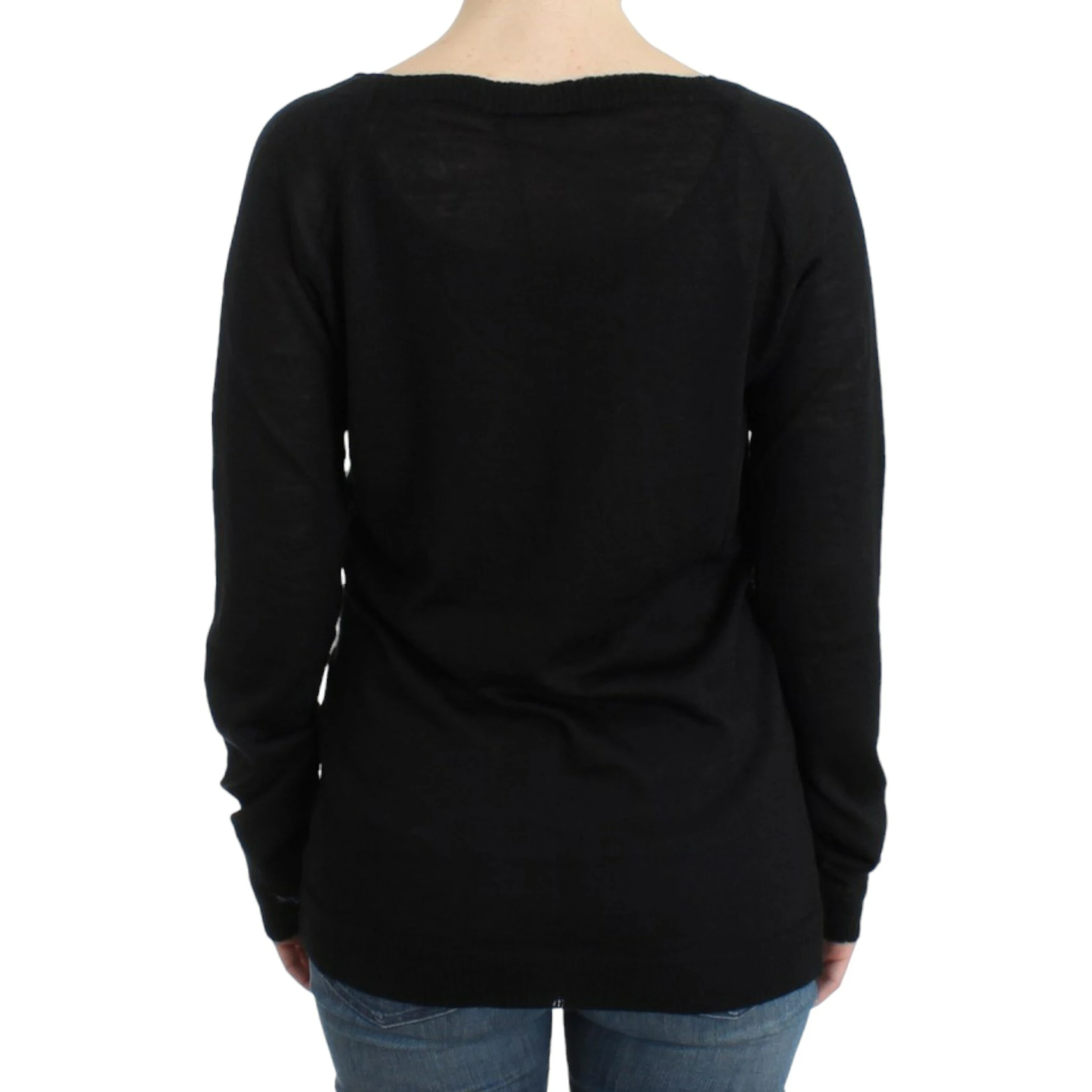 Striped V-neck Women's Sweater In Black