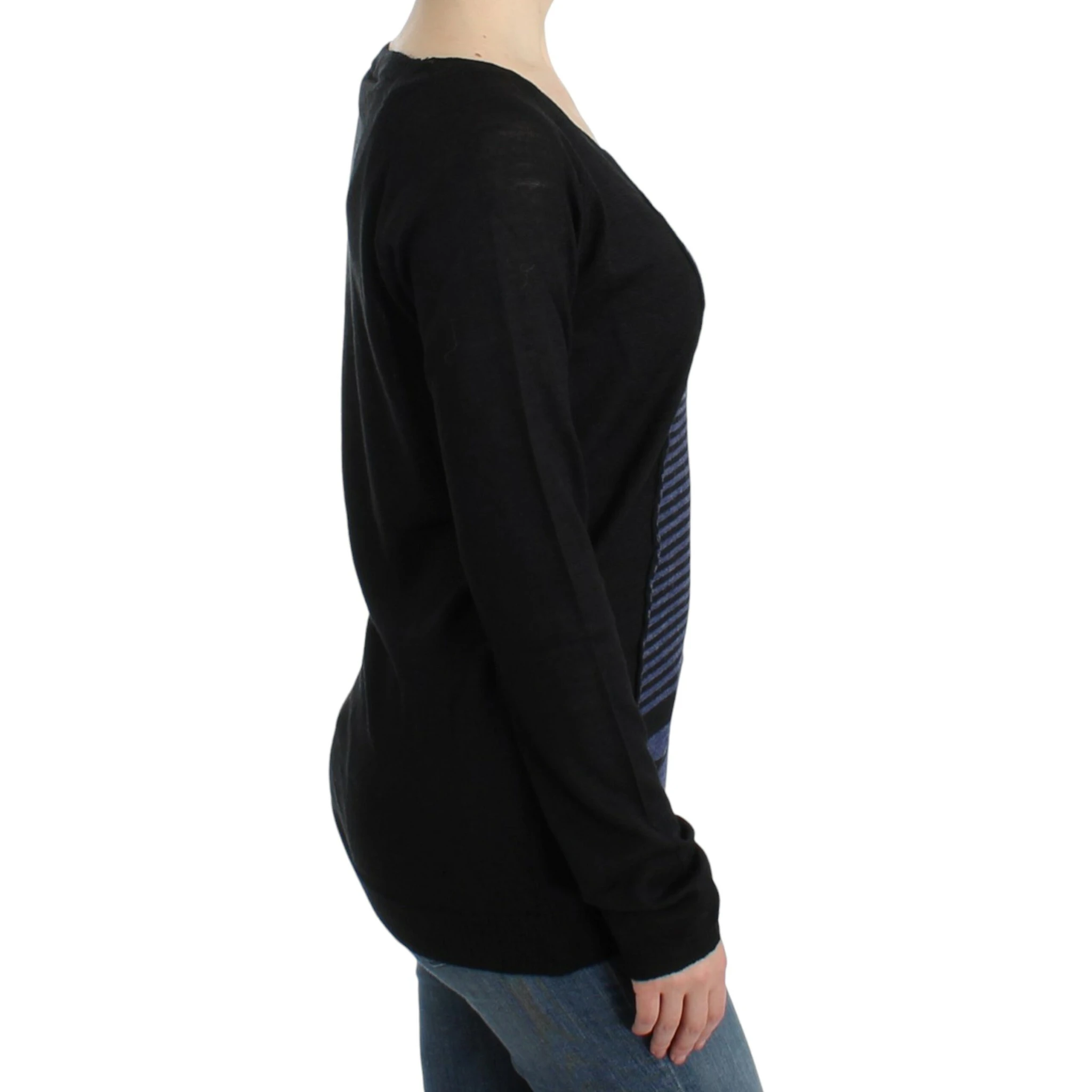 Striped V-neck Women's Sweater In Black