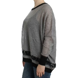 Chic Asymmetric Embellished Knit Sweater In Gray