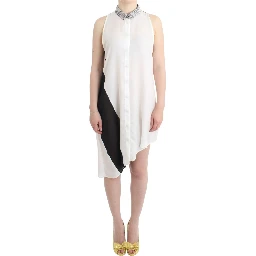 Asymmetric Hem Button-up Shirt Dress In White