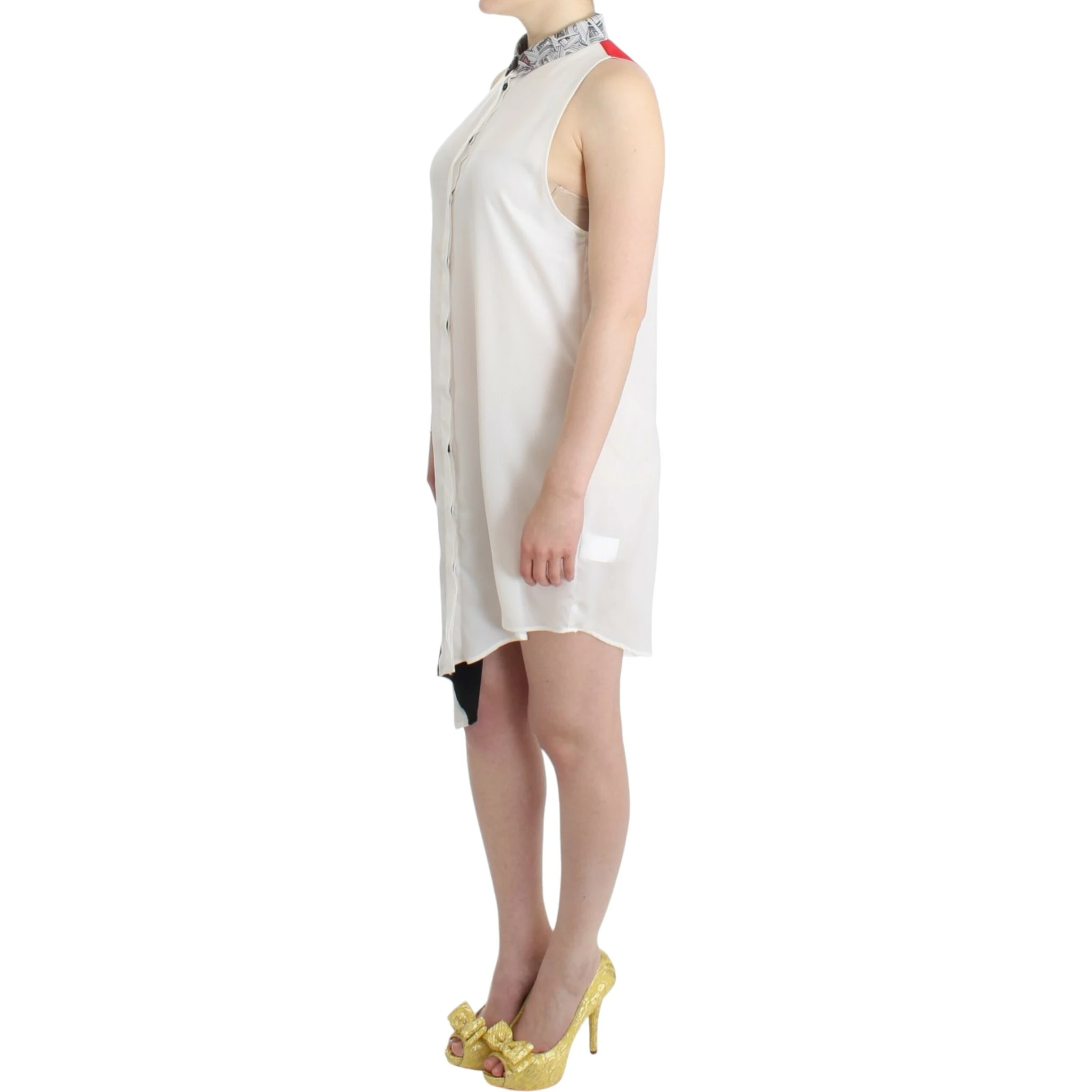 Asymmetric Hem Button-up Shirt Dress In White