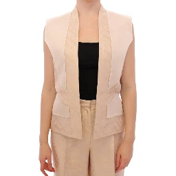 Beige brocade sleeveless jacket vest