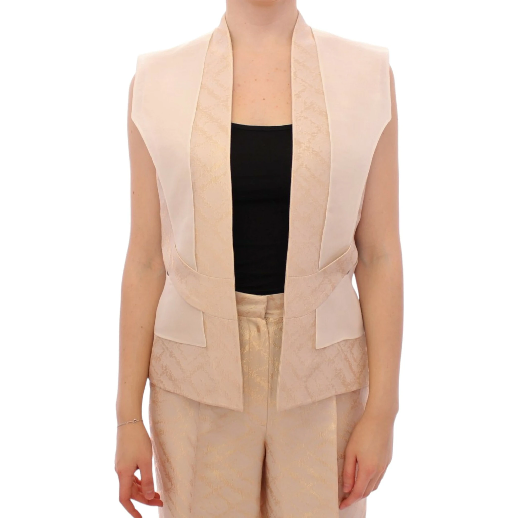 Beige brocade sleeveless jacket vest