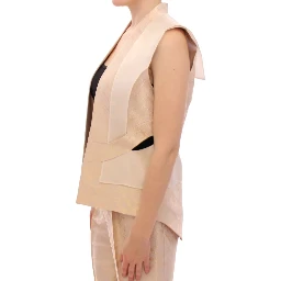 Beige brocade sleeveless jacket vest