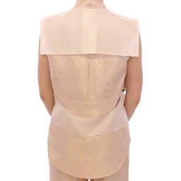 Beige brocade sleeveless jacket vest