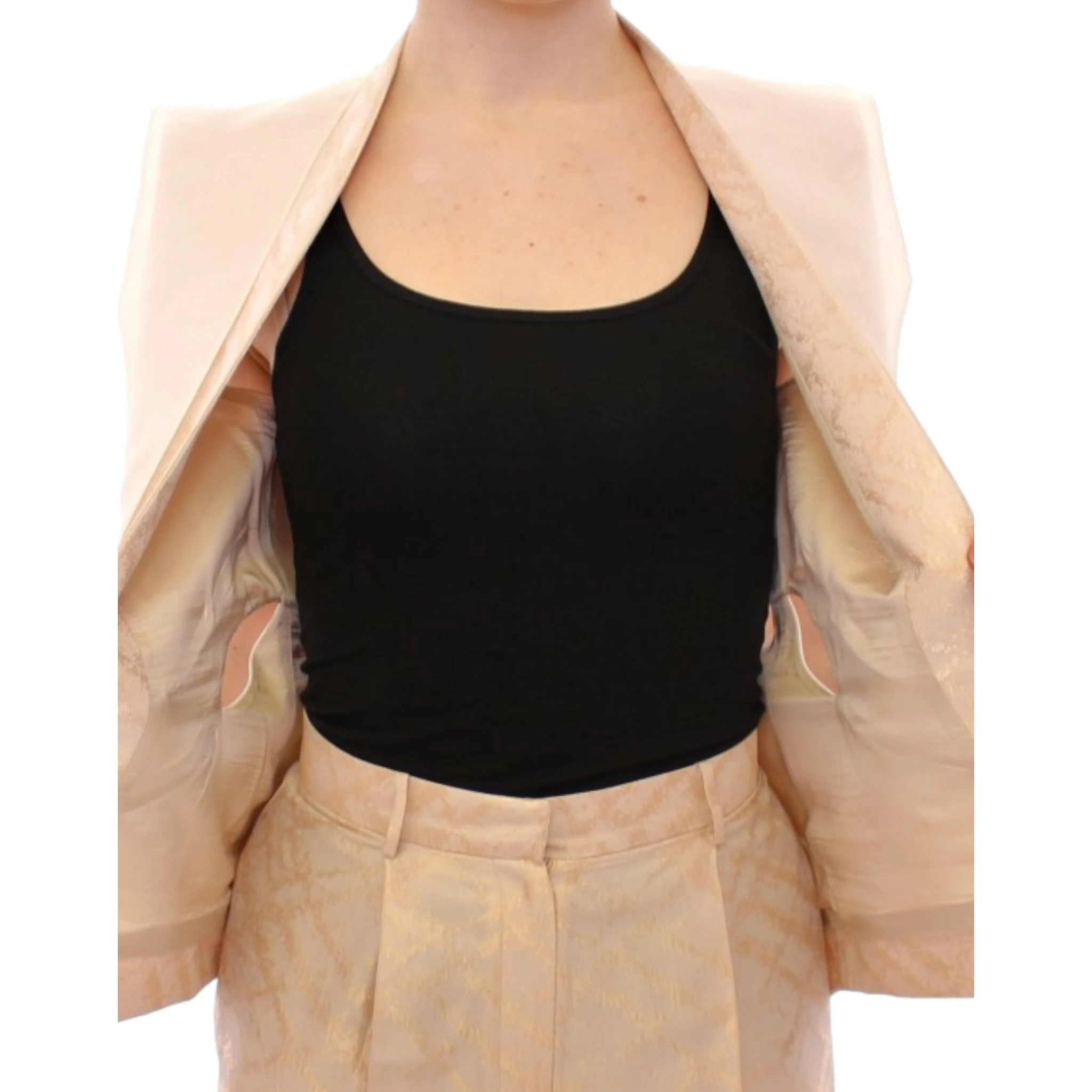 Beige brocade sleeveless jacket vest