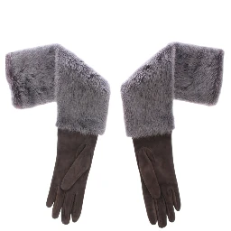Gray Mink Fur Lambskin Suede Leather Gloves