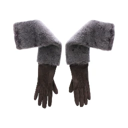 Gray Mink Fur Lambskin Suede Leather Gloves