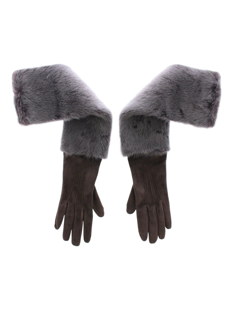 Gray Mink Fur Lambskin Suede Leather Gloves alternative