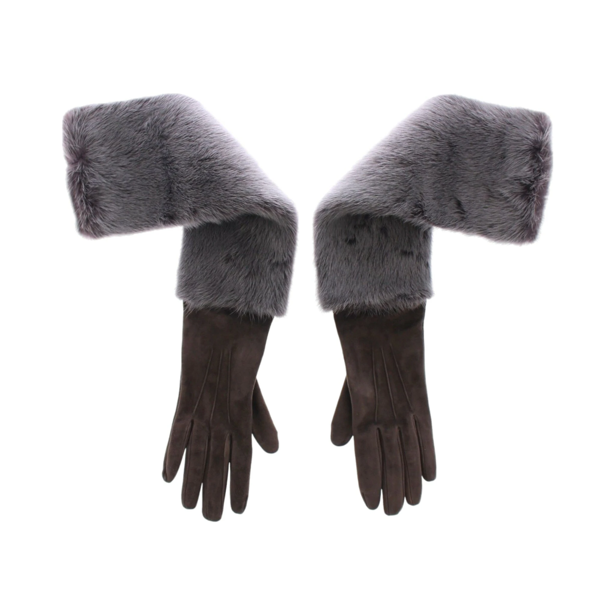 Gray Mink Fur Lambskin Suede Leather Gloves