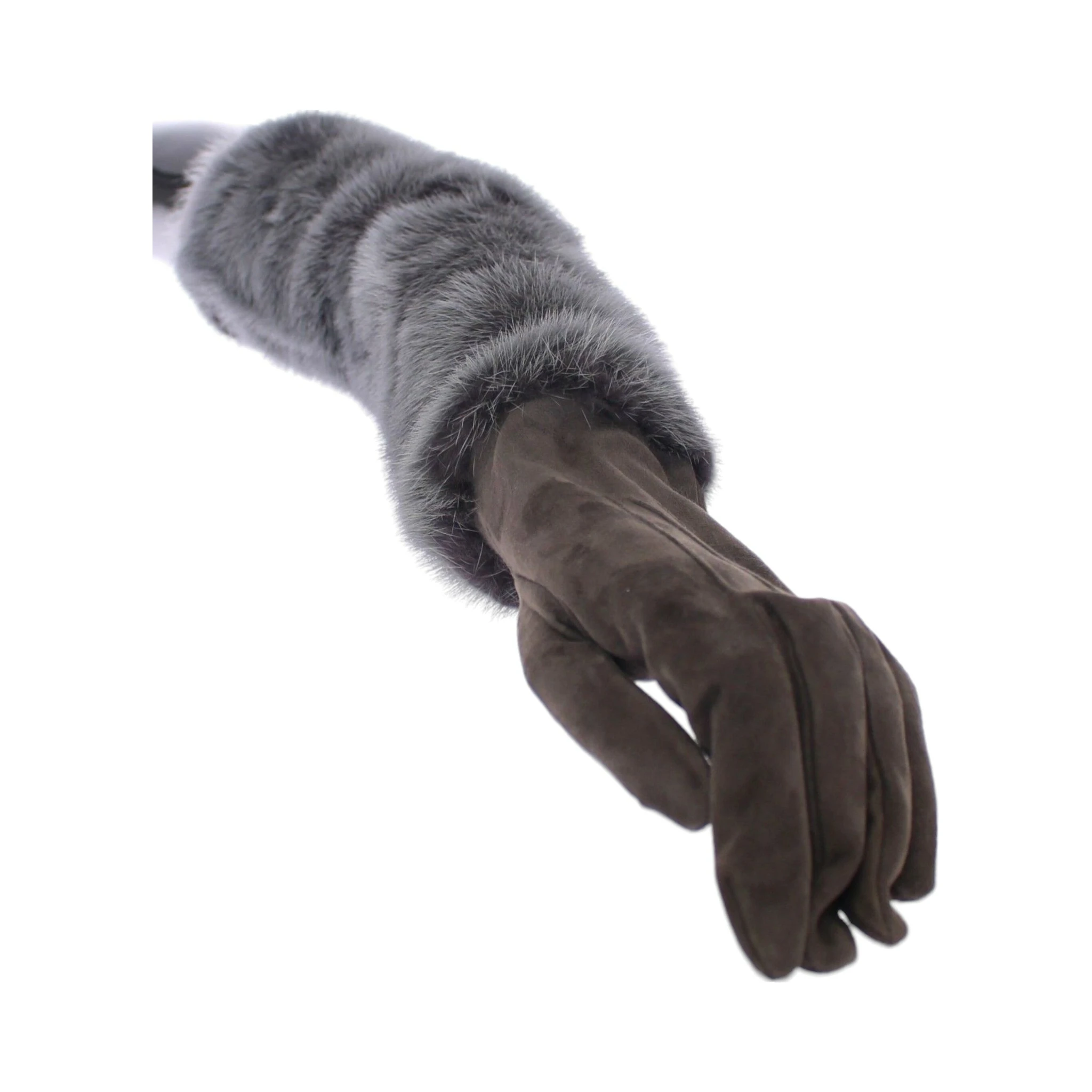 Gray Mink Fur Lambskin Suede Leather Gloves