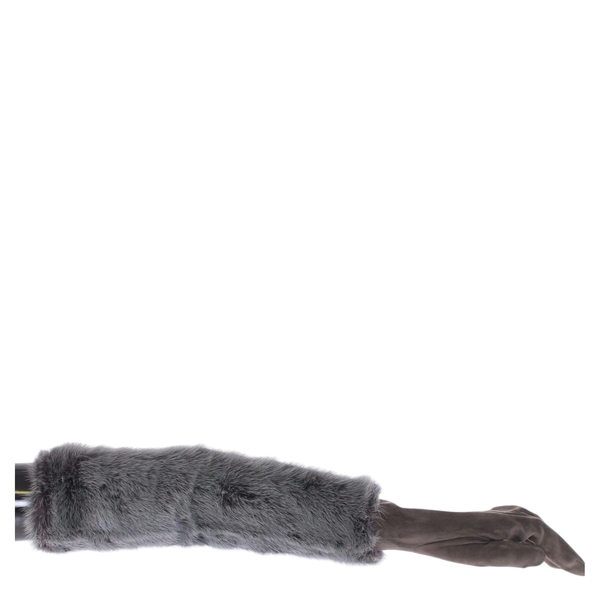 Gray Mink Fur Lambskin Suede Leather Gloves