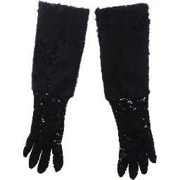 Black Lace Wool Lambskin Fur Elbow Gloves