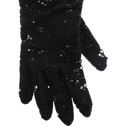 Black Lace Wool Lambskin Fur Elbow Gloves