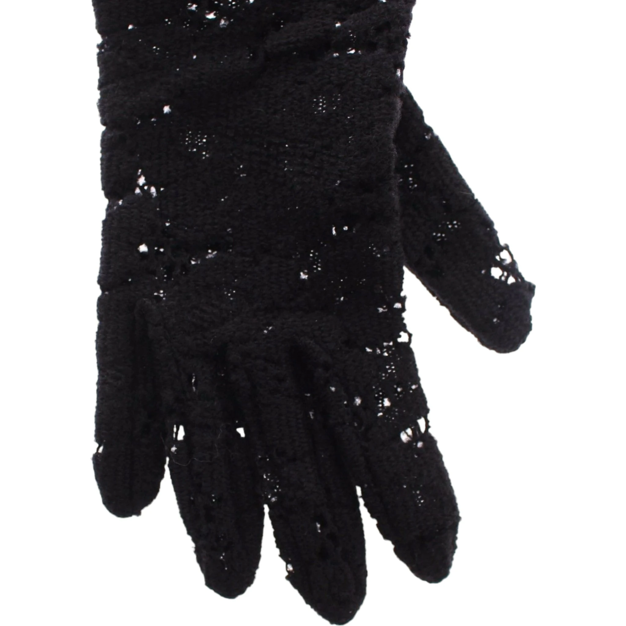 Black Lace Wool Lambskin Fur Elbow Gloves