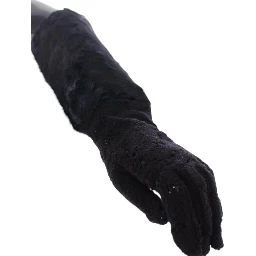 Black Lace Wool Lambskin Fur Elbow Gloves