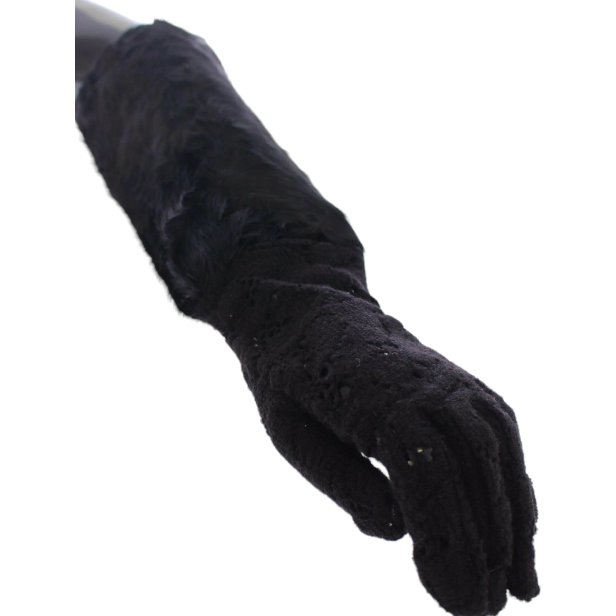 Black Lace Wool Lambskin Fur Elbow Gloves