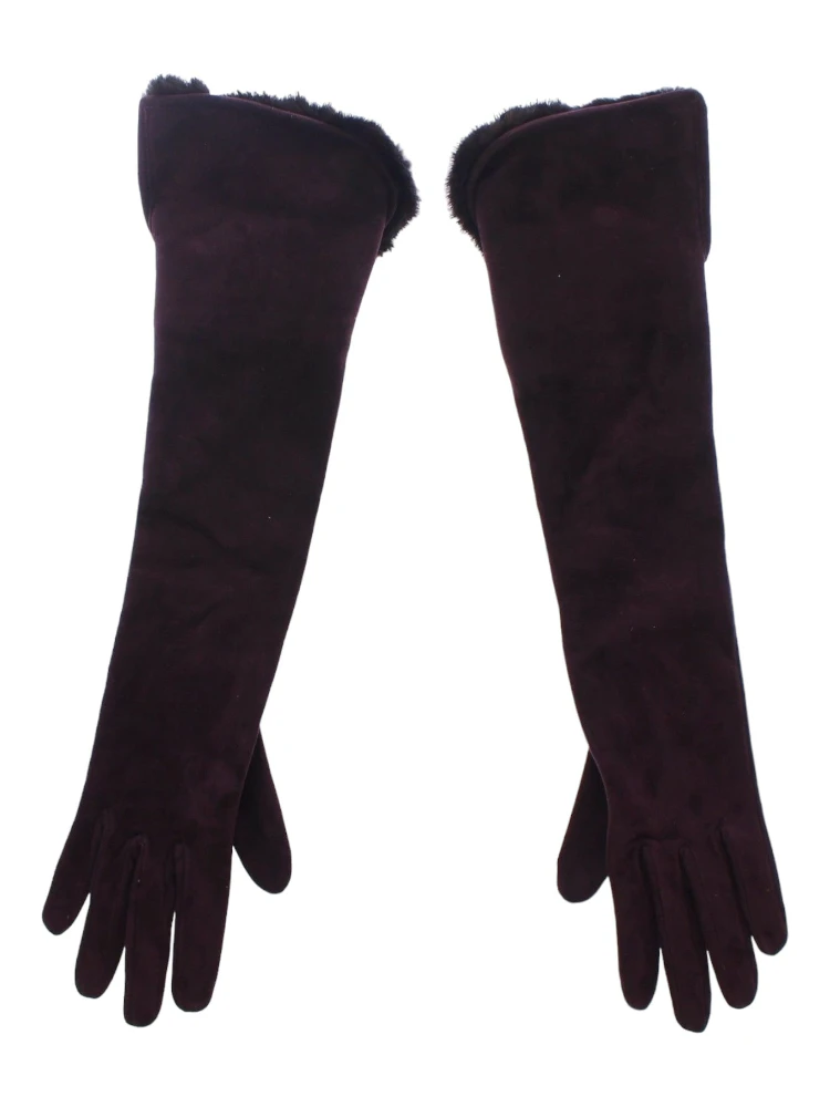 Purple Mink Fur Goatskin Suede Leather Gloves