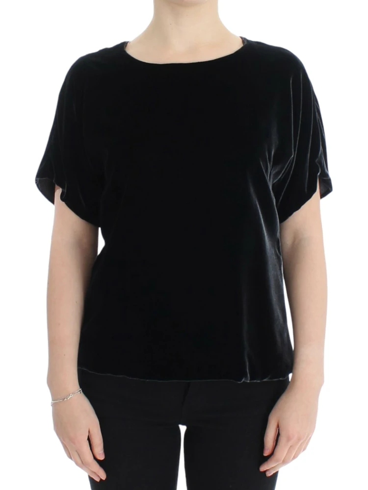Black velvet shortsleeved blouse