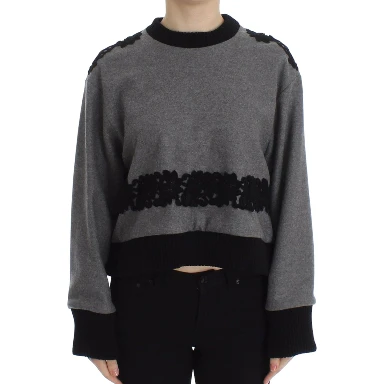 Gray Black Lace Wool Cashmere Sweater
