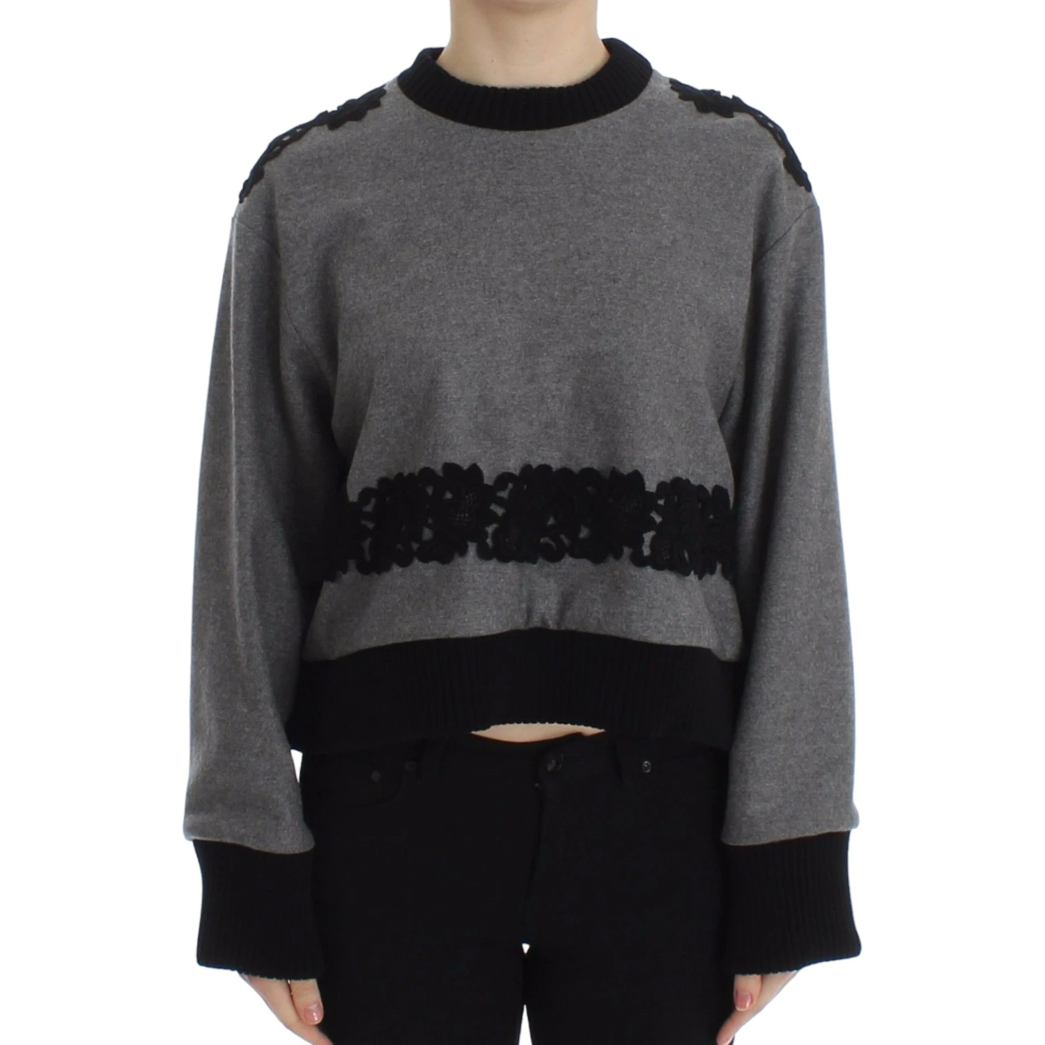 Gray Black Lace Wool Cashmere Sweater
