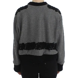Gray Black Lace Wool Cashmere Sweater