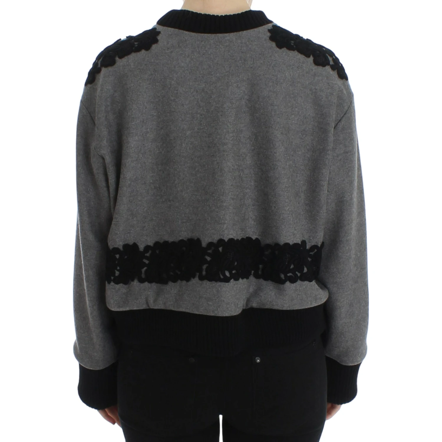 Gray Black Lace Wool Cashmere Sweater