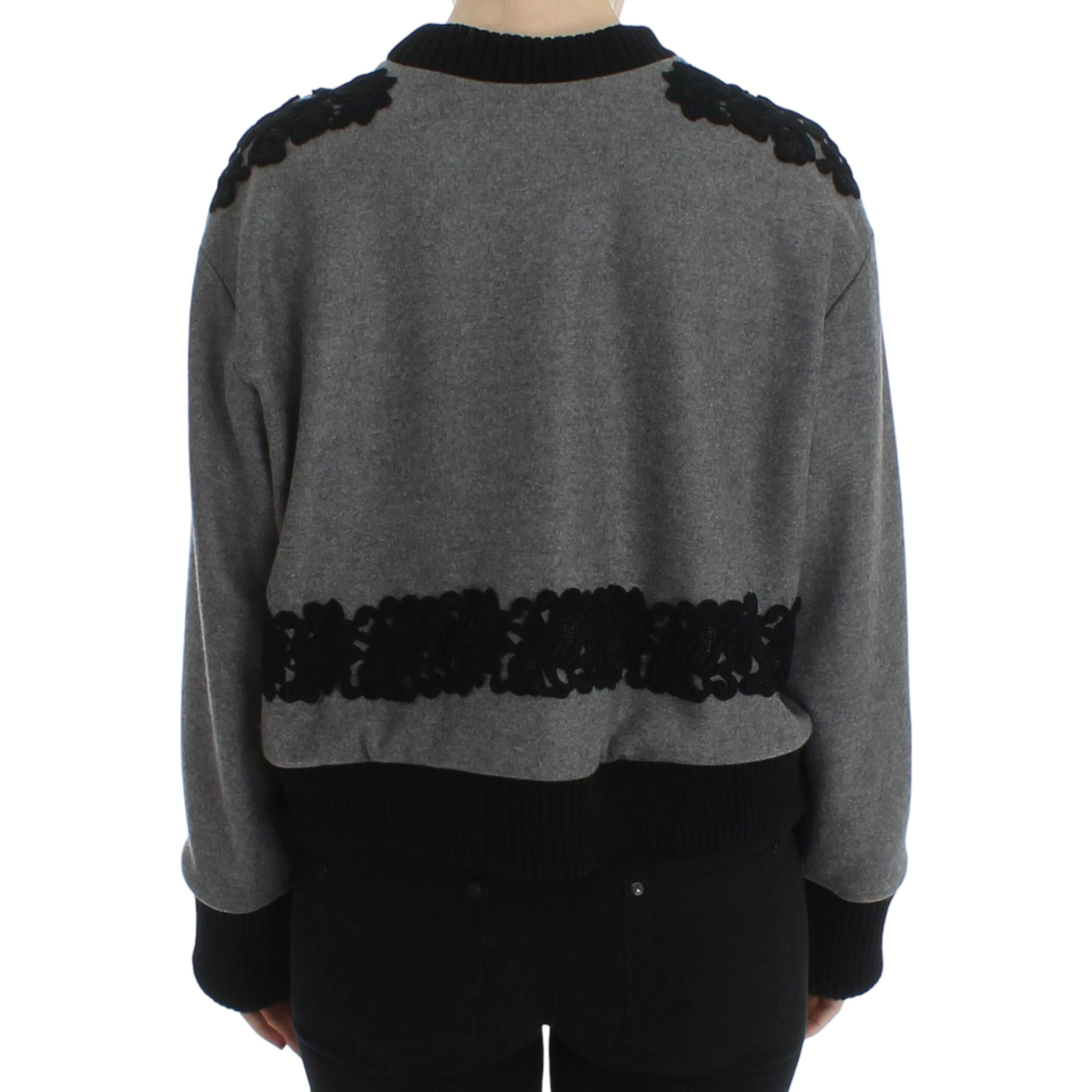 Gray Black Lace Wool Cashmere Sweater