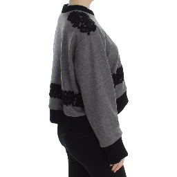 Gray Black Lace Wool Cashmere Sweater
