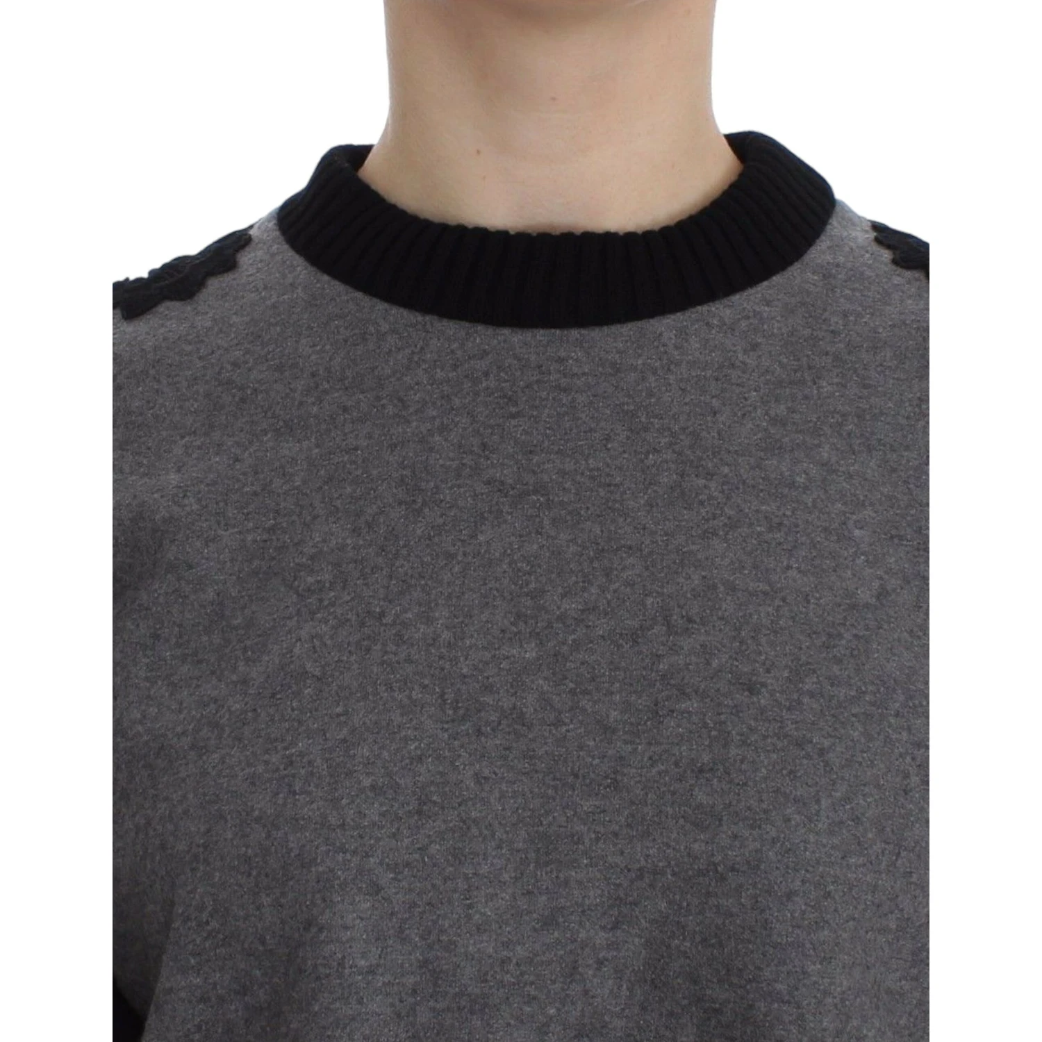 Gray Black Lace Wool Cashmere Sweater