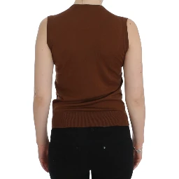 Brown Wool Black Lace Vest Sweater Top