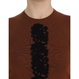 Brown Wool Black Lace Vest Sweater Top