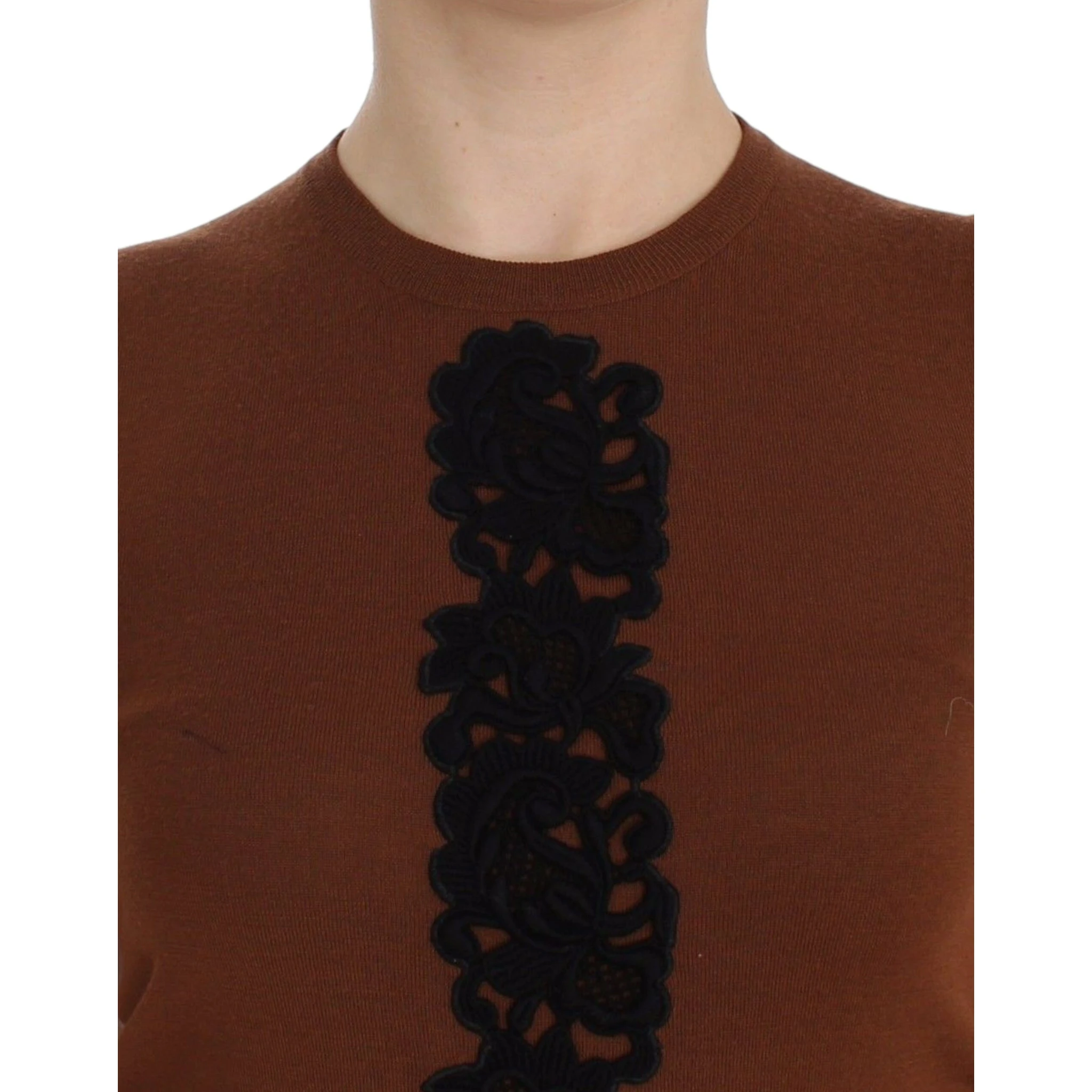 Brown Wool Black Lace Vest Sweater Top