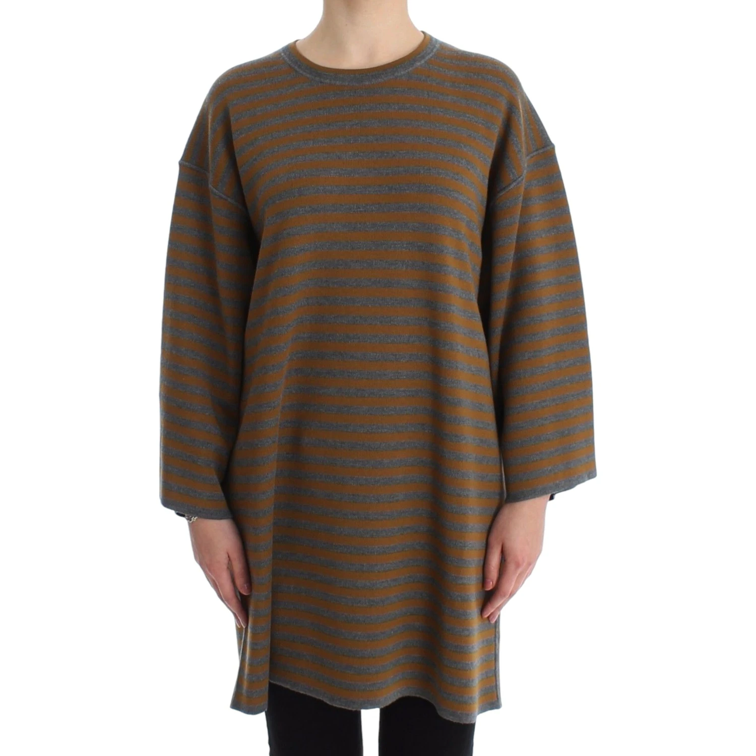 Oversized Gray Yellow Striped Sweater Top