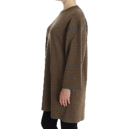 Oversized Gray Yellow Striped Sweater Top