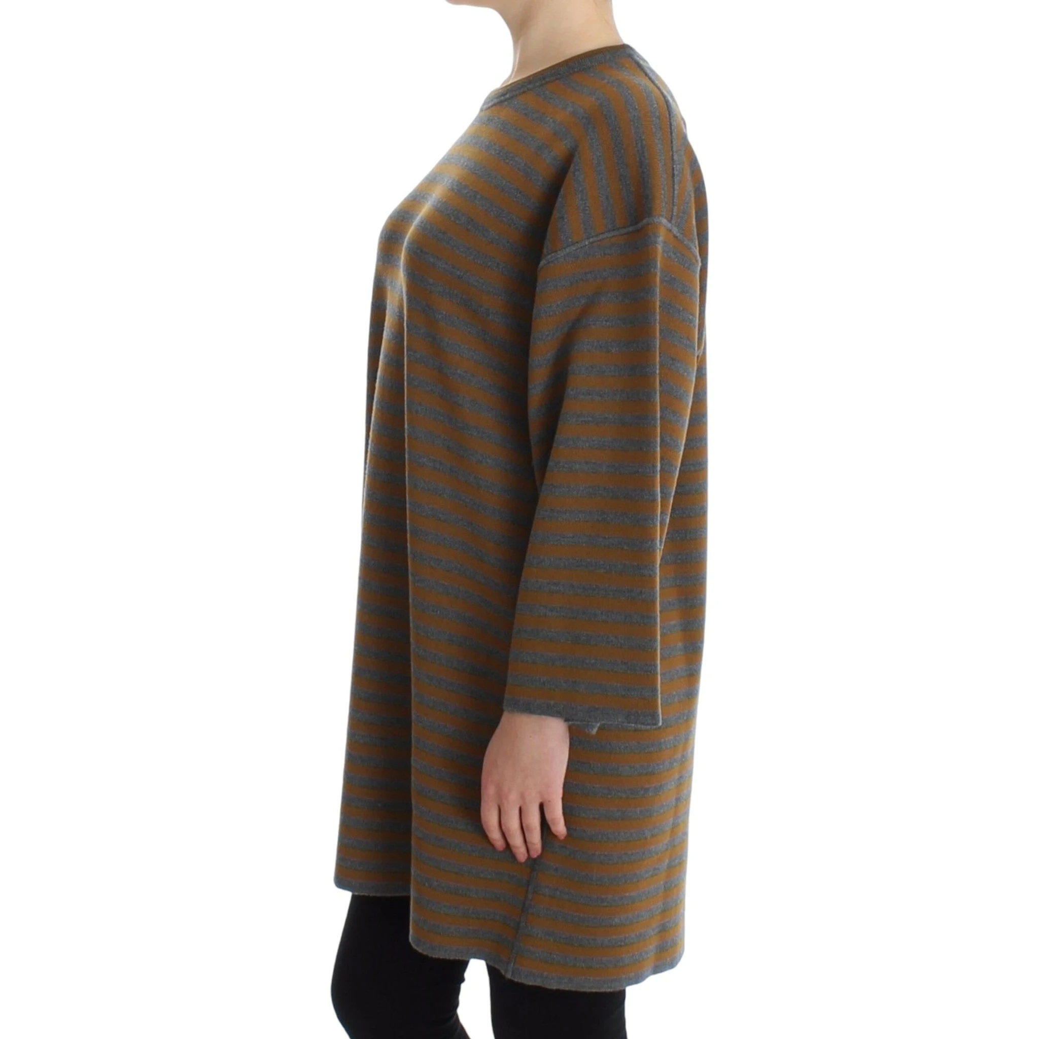 Oversized Gray Yellow Striped Sweater Top