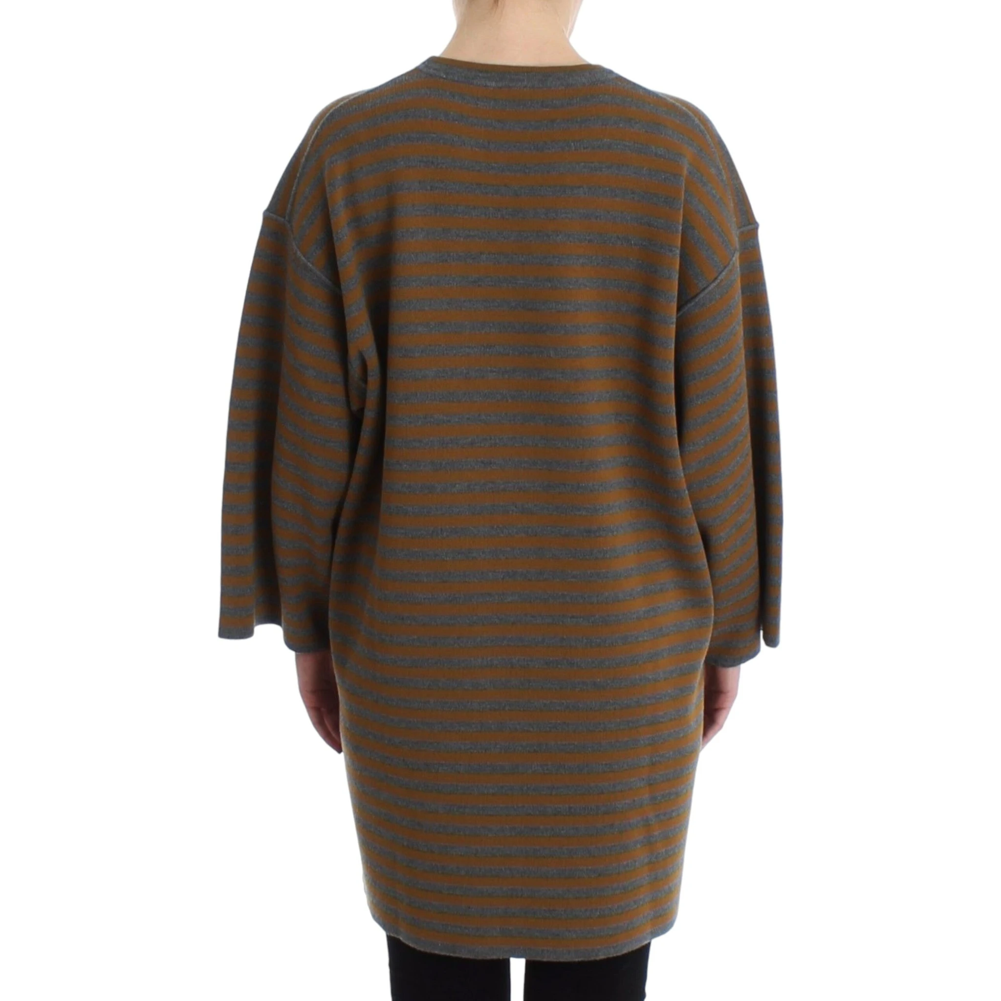 Oversized Gray Yellow Striped Sweater Top