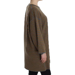 Oversized Gray Yellow Striped Sweater Top