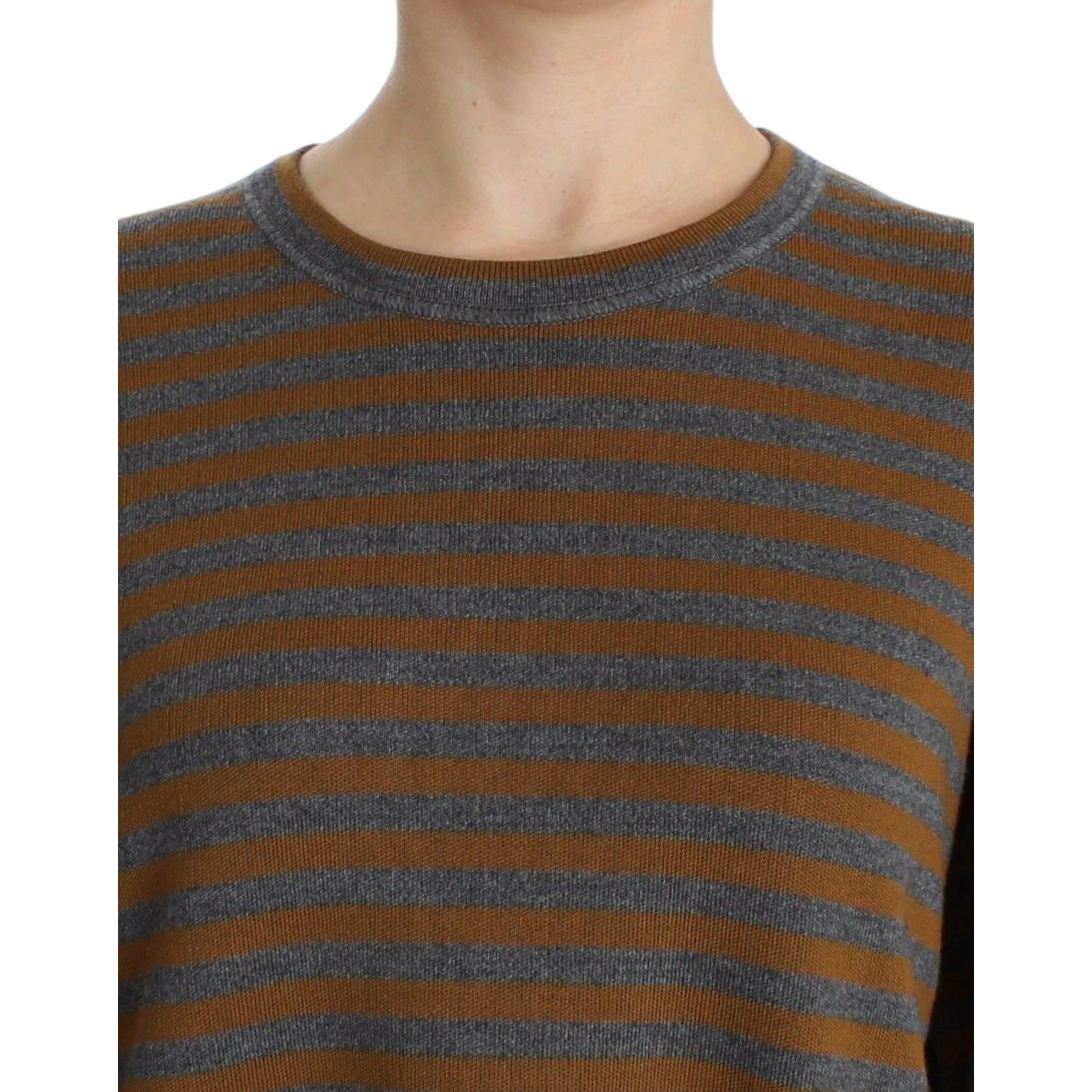 Oversized Gray Yellow Striped Sweater Top