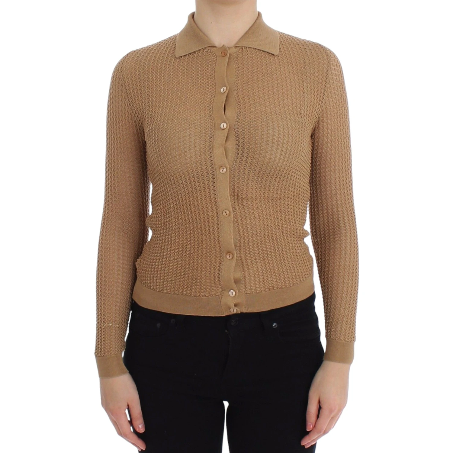 Knitted cotton polo cardigan sweater