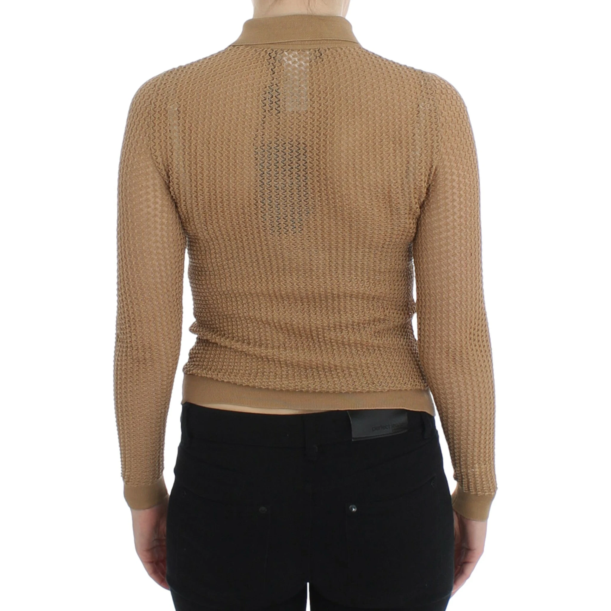Beige Knitted Cotton Polo Cardigan Sweater