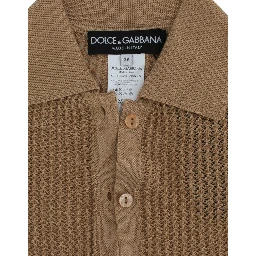 Beige Knitted Cotton Polo Cardigan Sweater