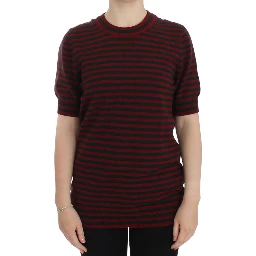 Red Gray Cashmere Short Sleeve Sweater